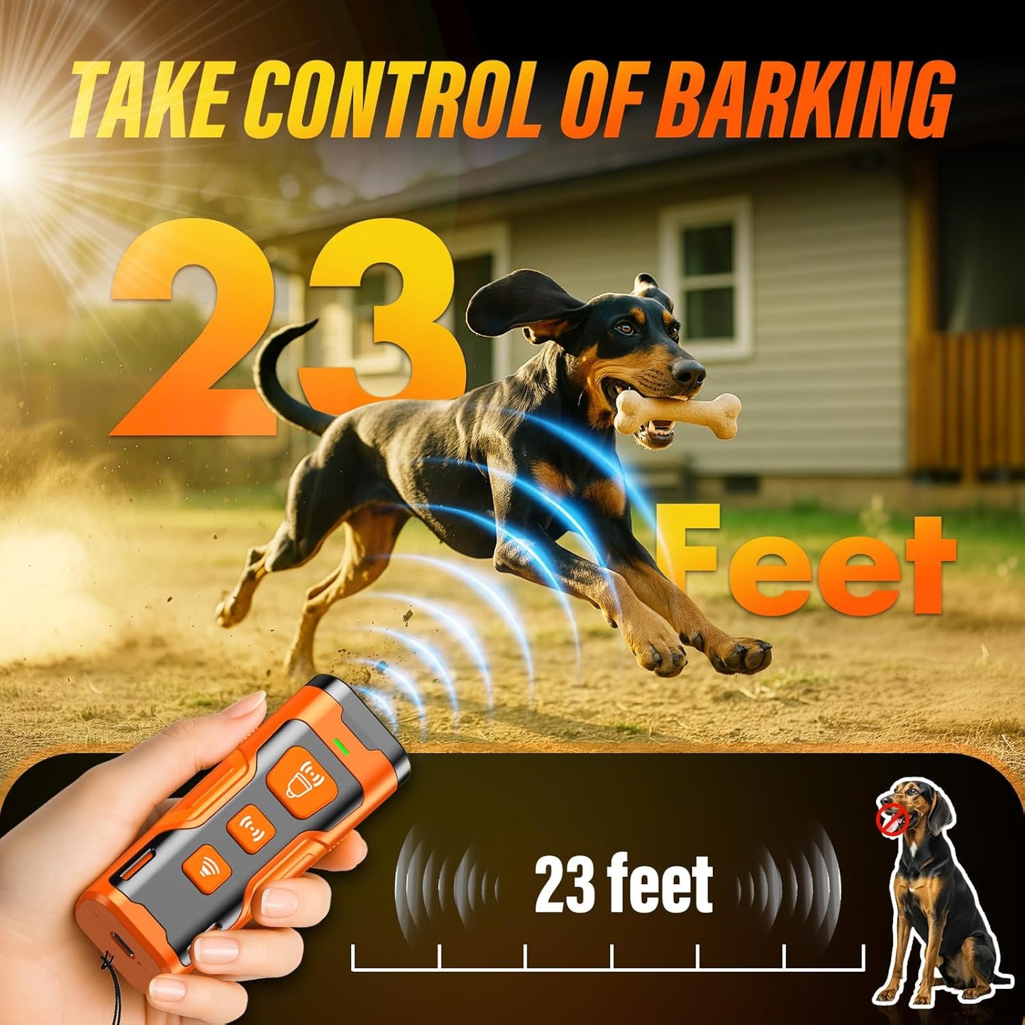 Ultrasonic Dog Bark Control Device – 3X Power, 6 Training Modes, 23FT Range, Safe & Humane, Rechargeable