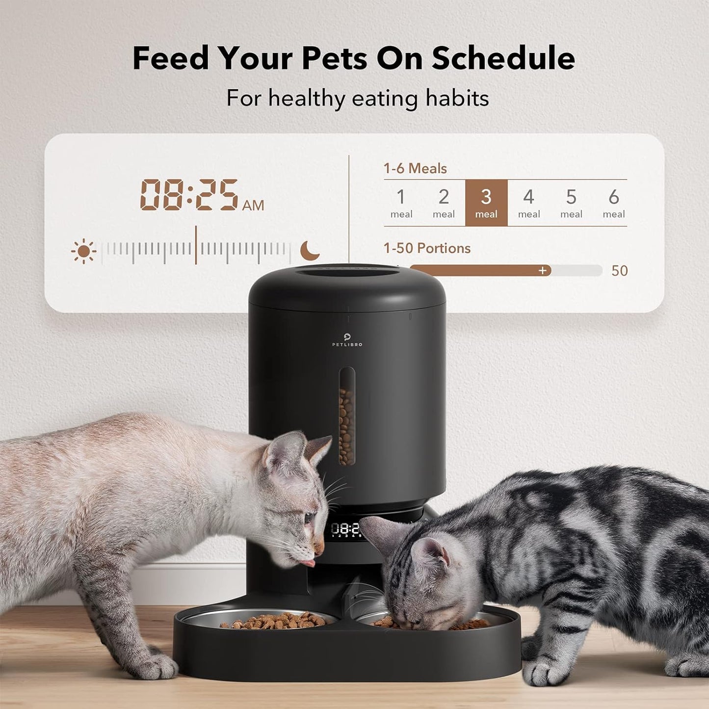 PETLIBRO Automatic Cat Feeder – 6 Meals/Day, Timed Pet Food Dispenser with Freshness Lock & Low Food Sensor, for Cats & Dogs