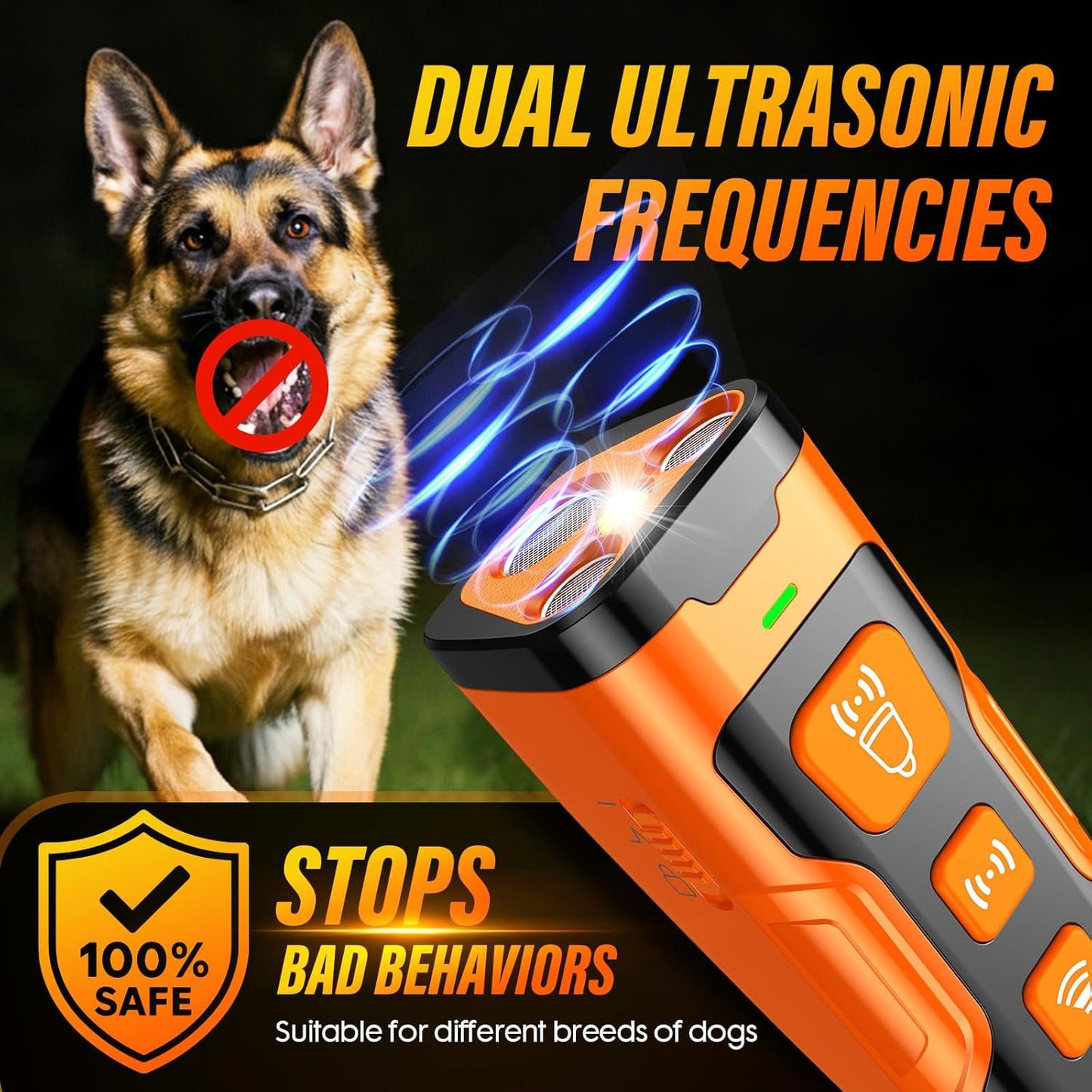 Ultrasonic Dog Bark Control Device – 3X Power, 6 Training Modes, 23FT Range, Safe & Humane, Rechargeable