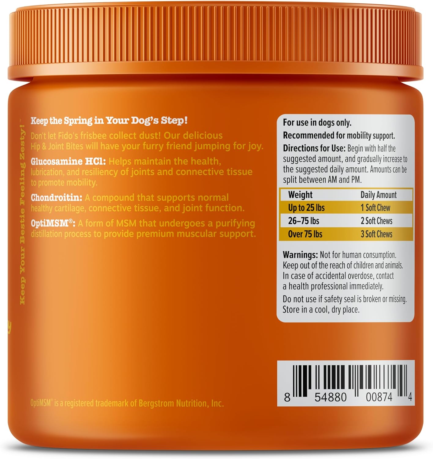 Zesty Paws Hip & Joint Supplement for Dogs – Glucosamine, Chondroitin, MSM & Vitamins, Bacon Flavor, 90 Chews