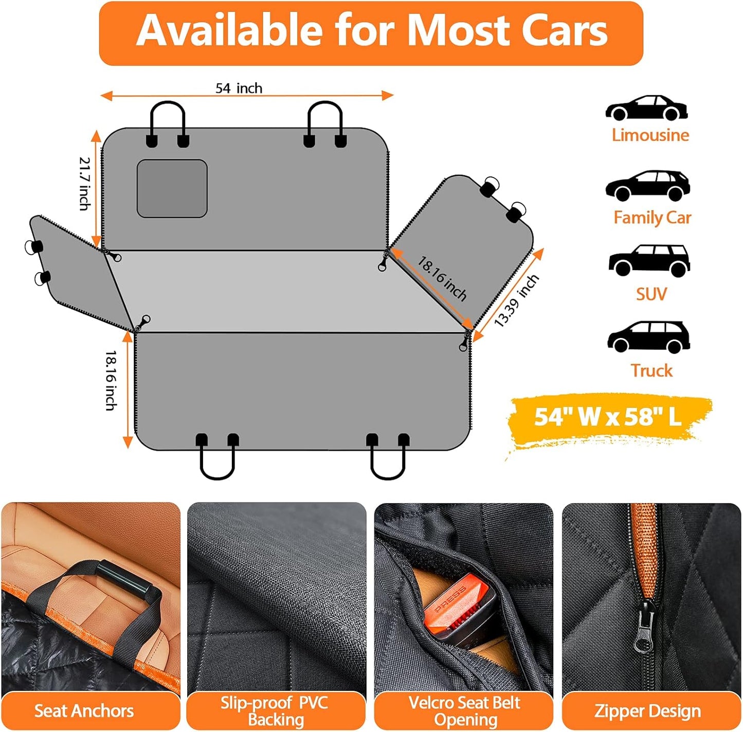 URPOWER Dog Car Seat Cover – 100% Waterproof, Scratch-Proof Hammock for Cars, SUVs & Trucks